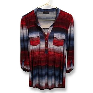 Y2K Vintage Cocomo Red & Blue Ombre Striped Button Up Blouse